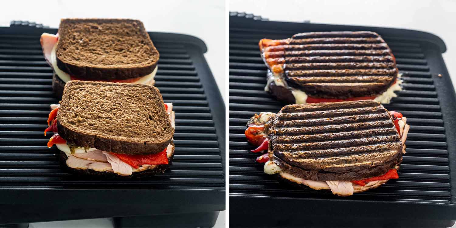 process shots showing how to grill turkey panini.