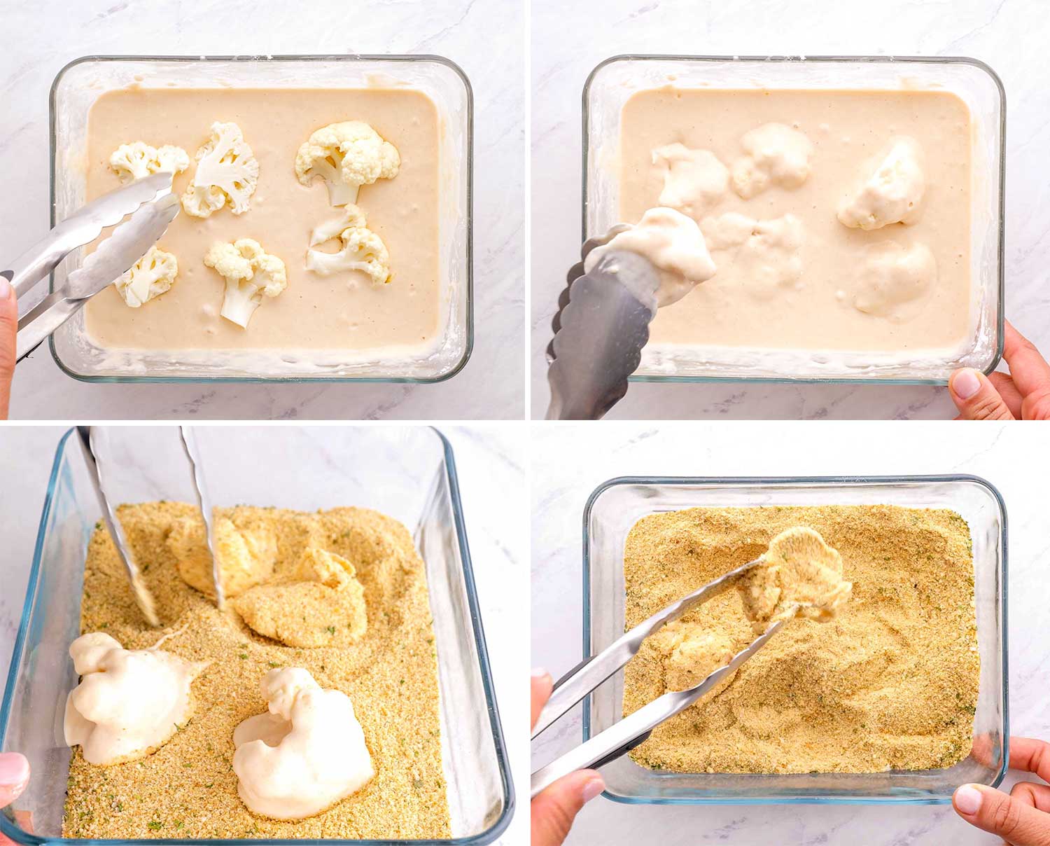 process shots showing how to make fried cauliflower.