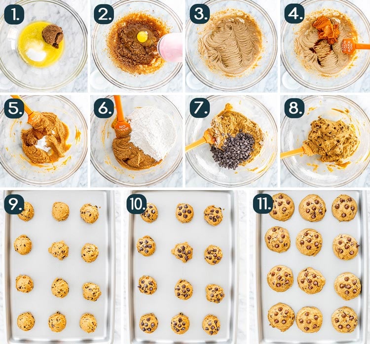 process shots showing how to make Pumpkin Chocolate Chip Cookies