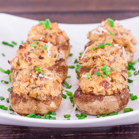 Bacon and Cream Cheese Stuffed Mushrooms on a plate