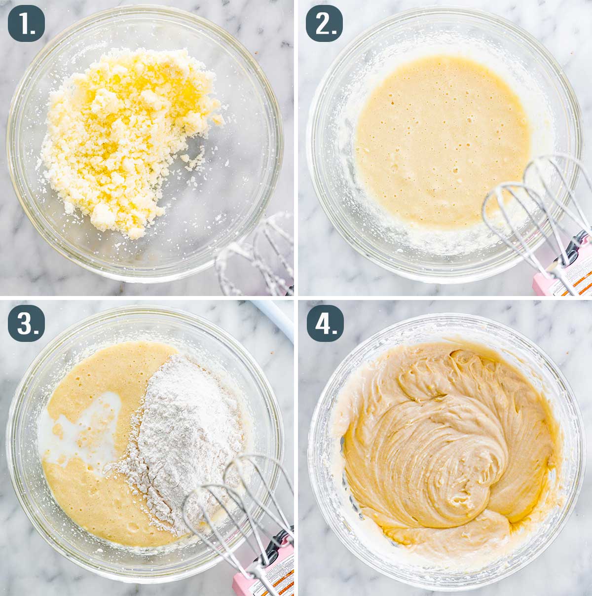 process shots showing how to make coffee cake bread batter.