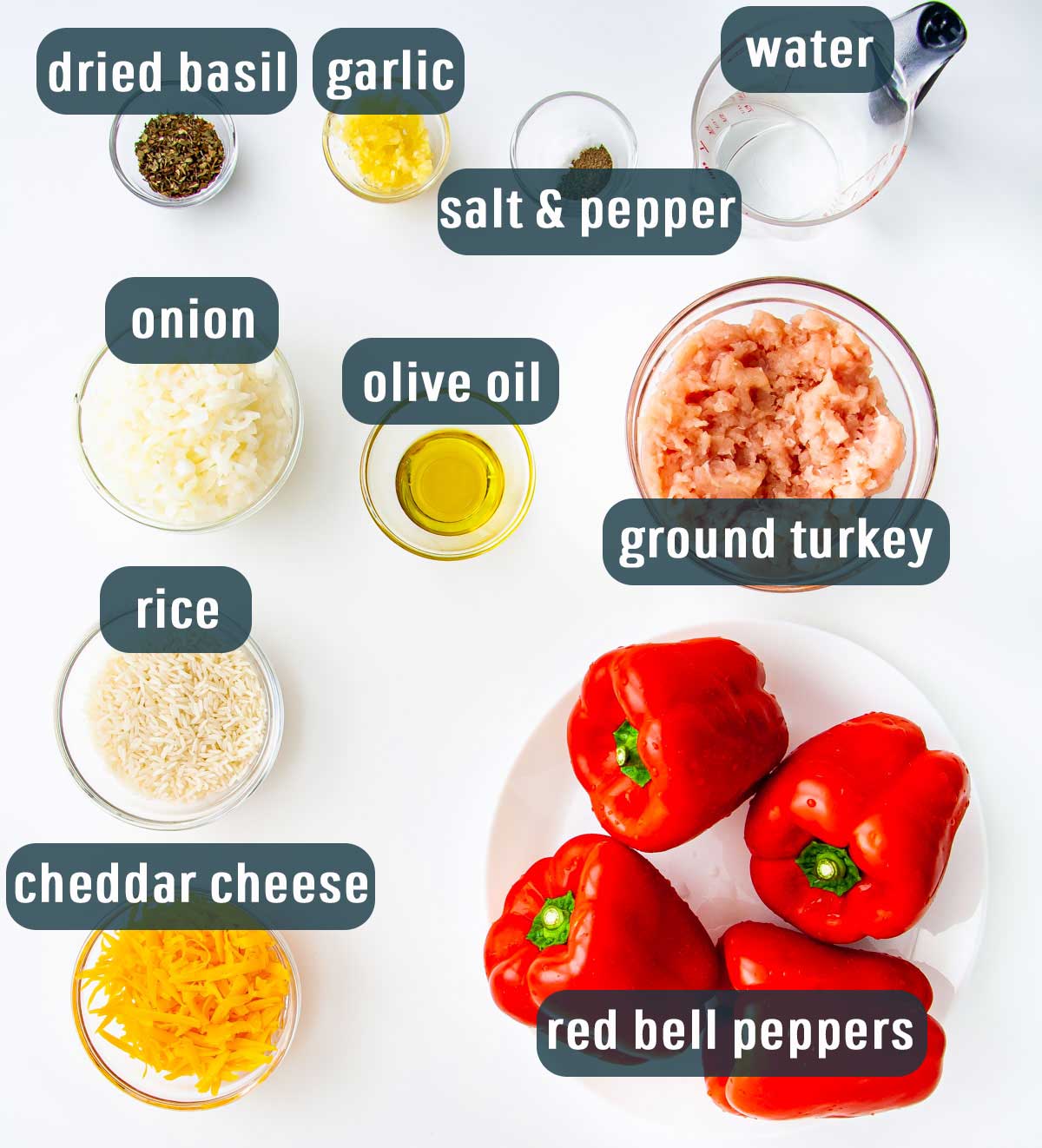 overhead shot of all the ingredients needed to make skinny stuffed peppers