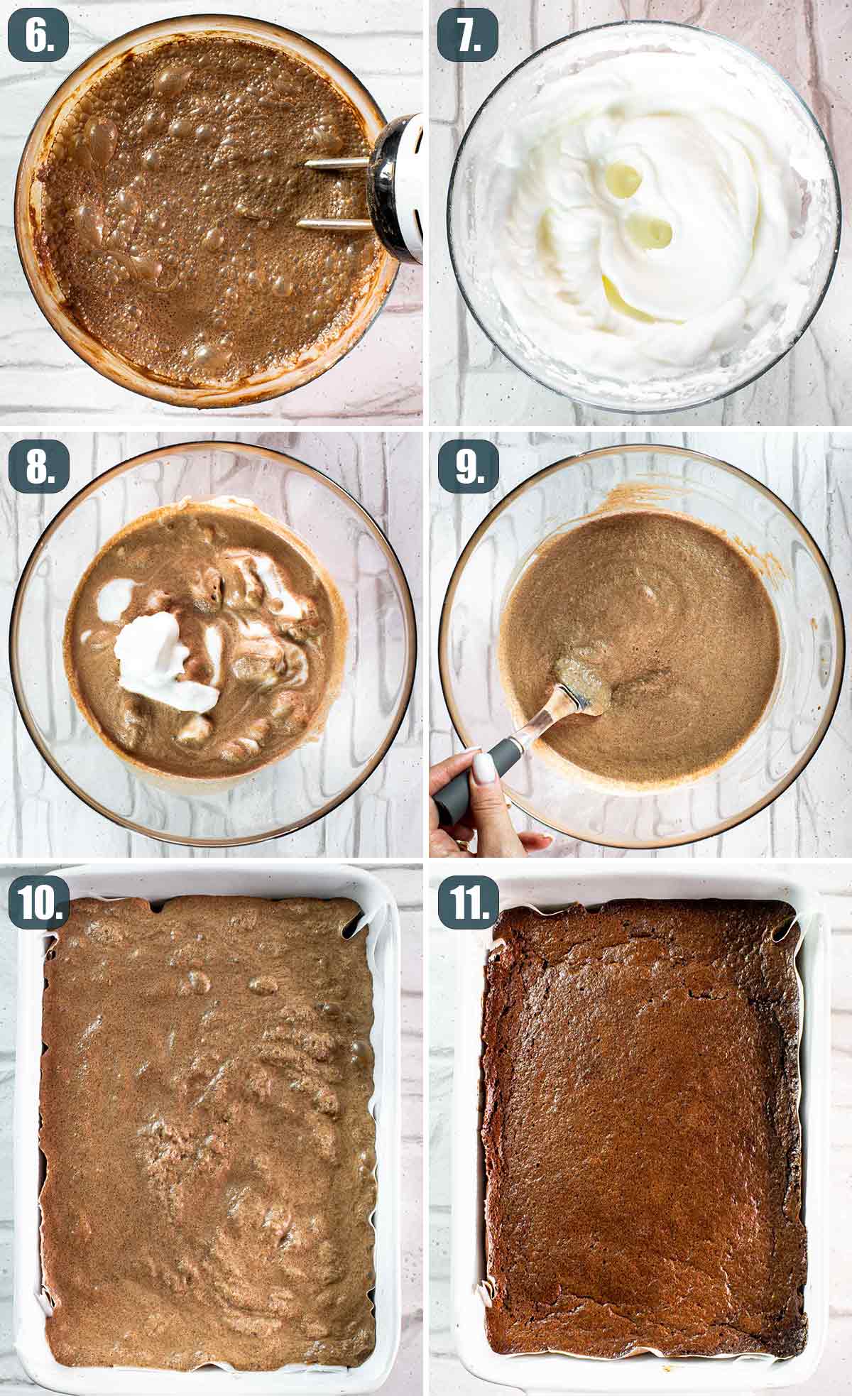 process shots showing how to make chocolate magic cake.