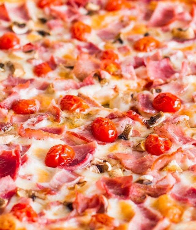 close up shot of a deli pizza