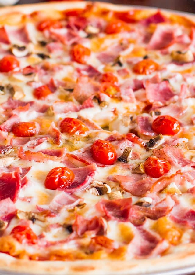close up shot of a deli pizza