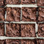 overhead close up shot of sliced brownies