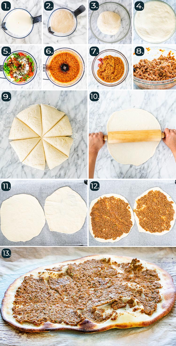 process shots showing how to make lahmacun