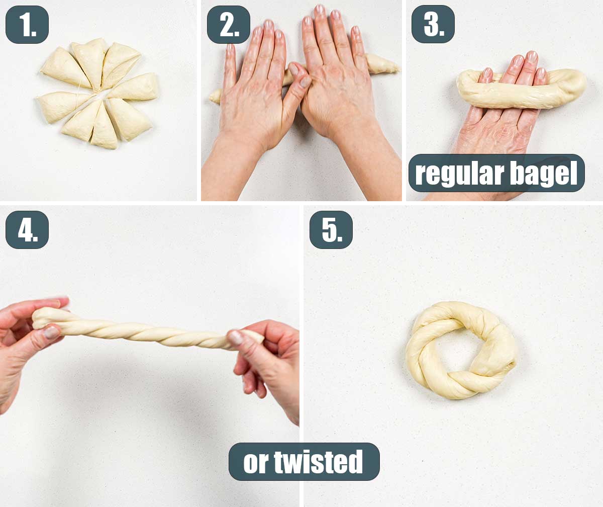 process shots showing how to shape bagels.