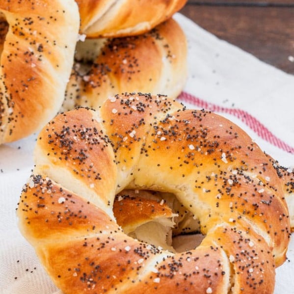 homemade pretzels dusted with salt and poppy seeds