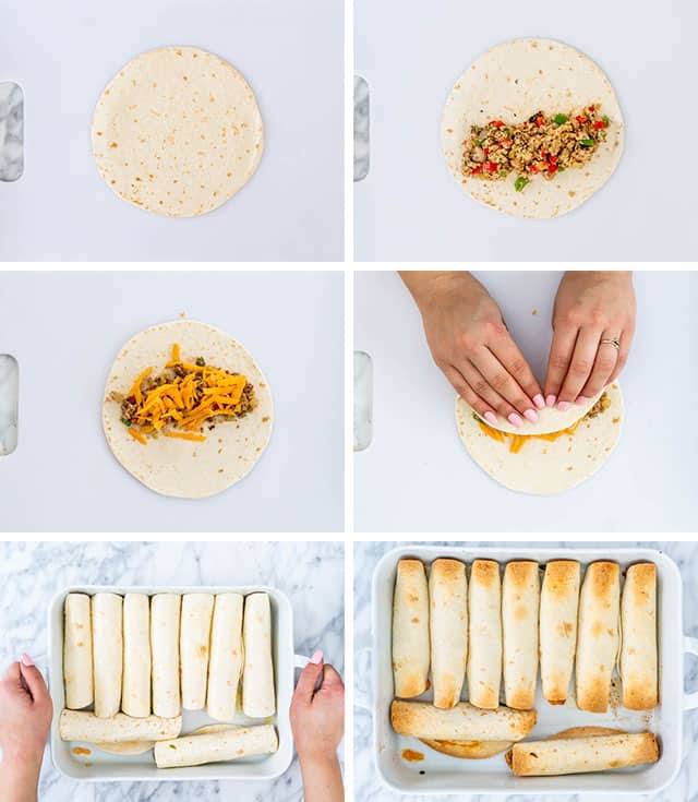 process of rolling and baking Breakfast Taquitos
