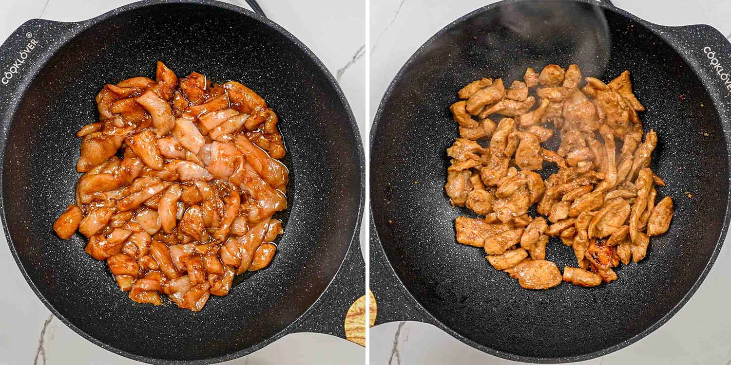 process shots showing how to make oyster sauce chicken.