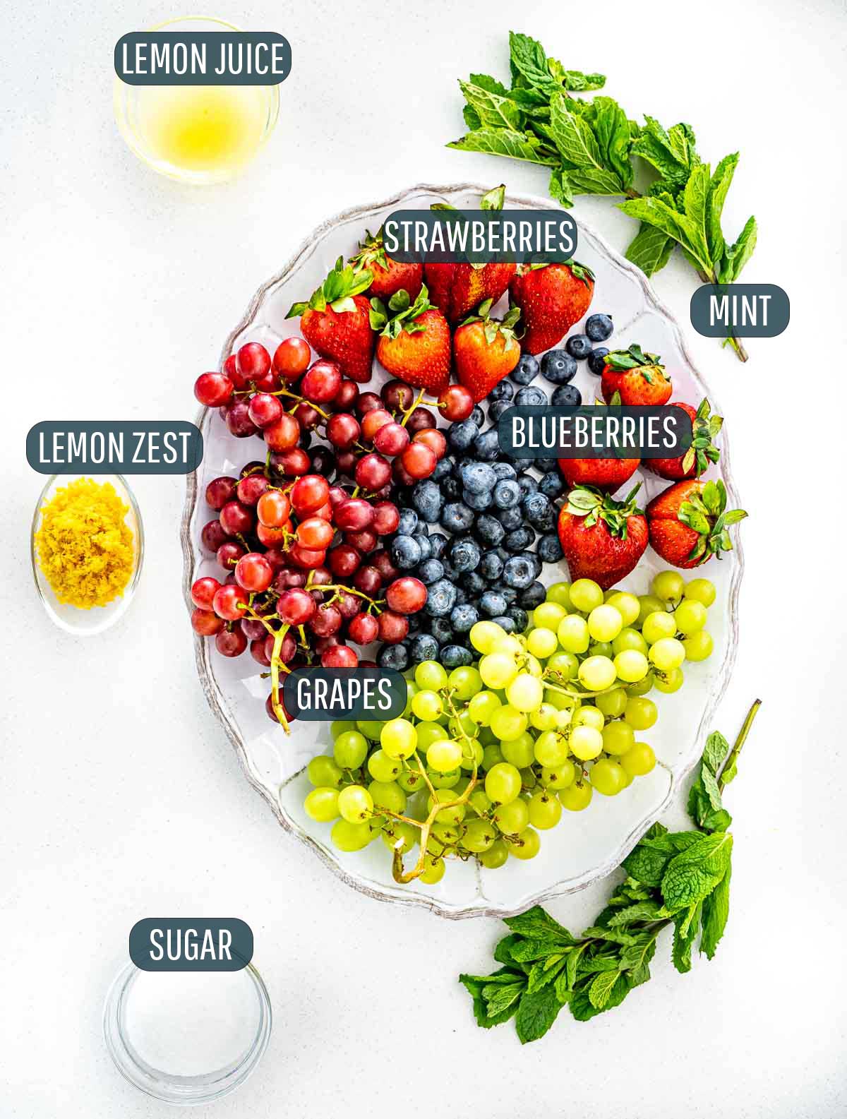 ingredients needed to make fruit salad with lemon dressing.