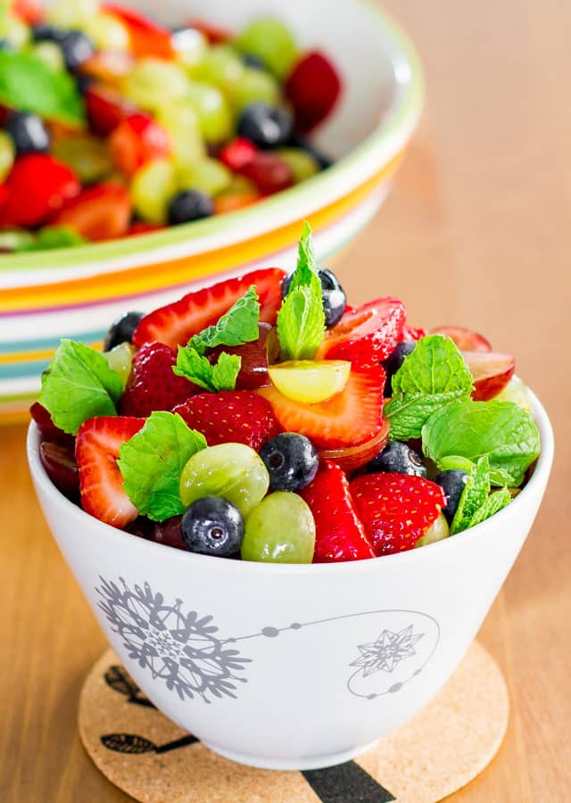 Summer Fruit Salad with Lemon Dressing in a bowl