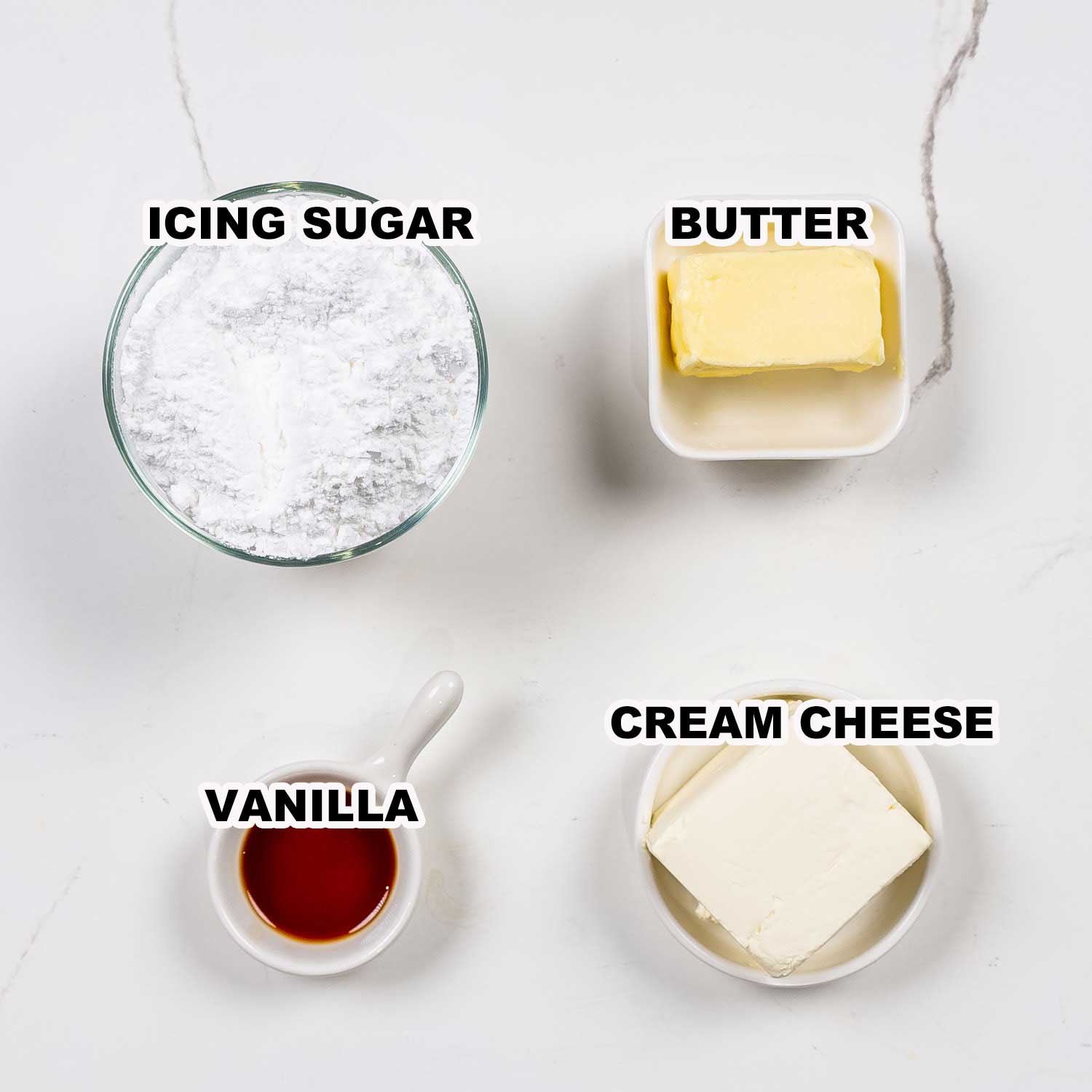 ingredients needed to make cream cheese icing.