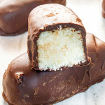 a half bounty bar on top of another bounty bar.