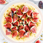 overhead shot of goat cheese cheesecakes with figs