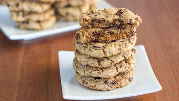 A stack of New York Times Chocolate Chip Cookies