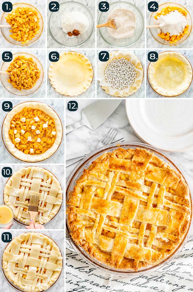 process shots showing how to make peach pie