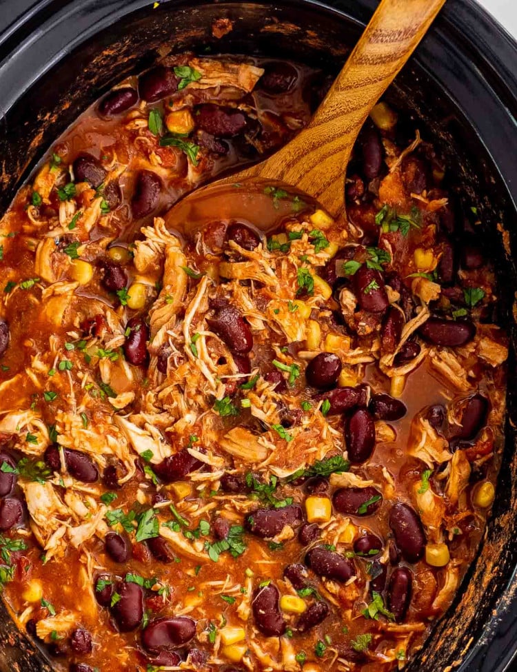 freshly made slow cooker chicken chili.