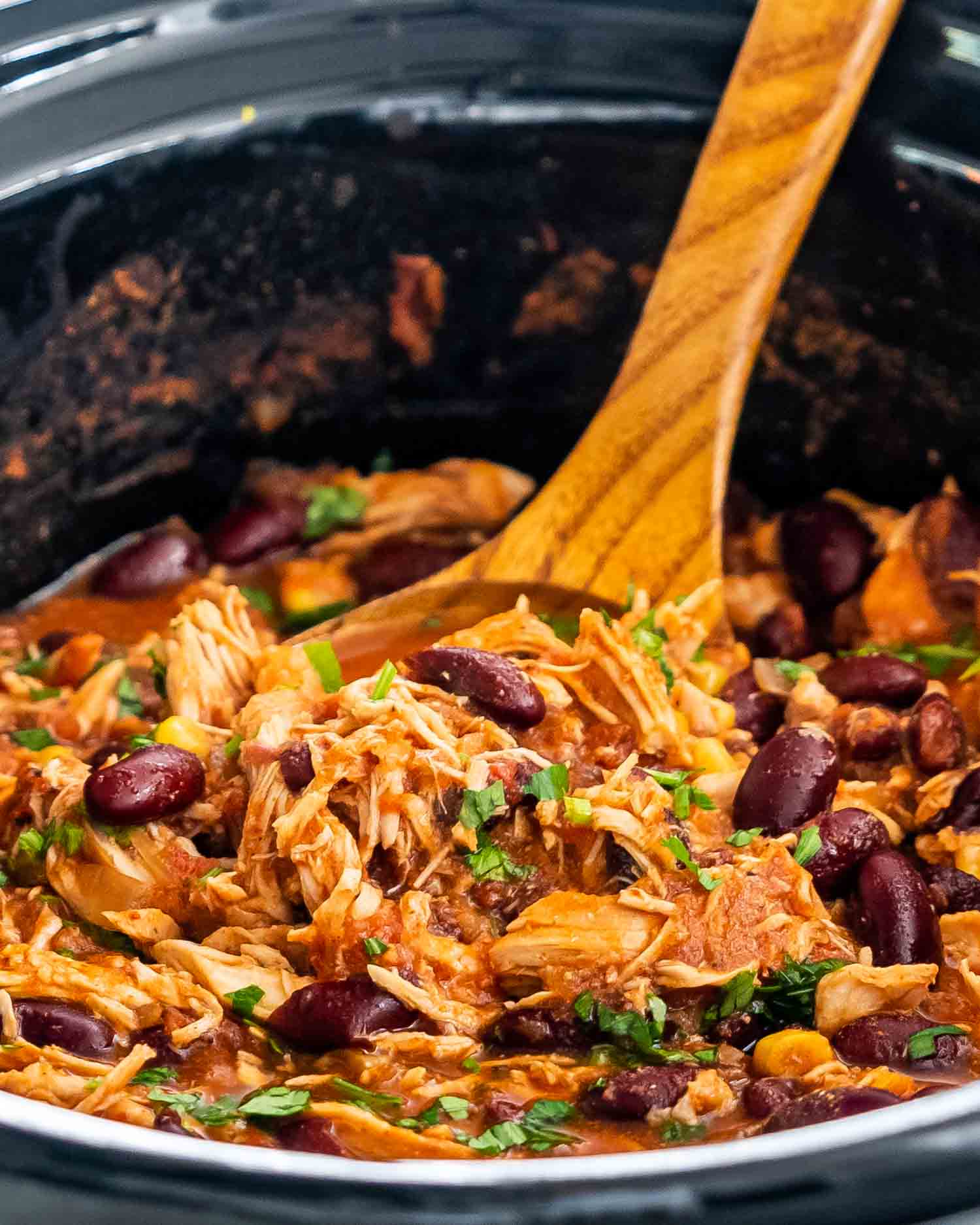 freshly made slow cooker chicken chili.