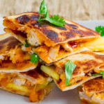 bbq chicken and mango quesadillas on a plate