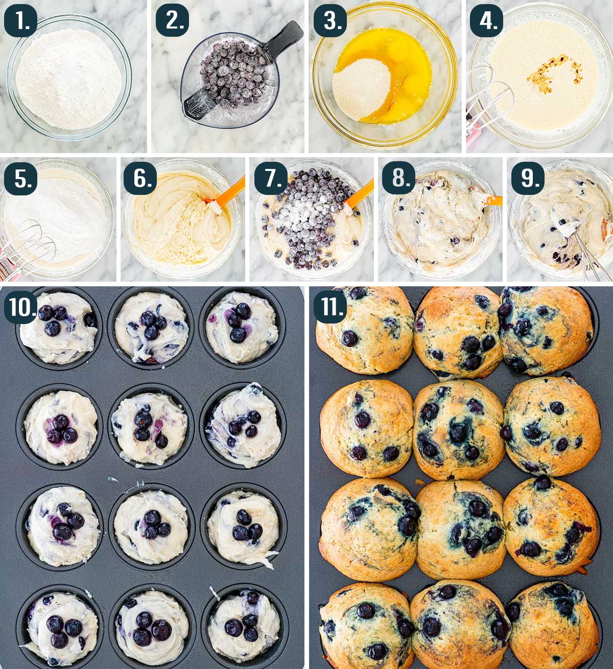 process shots showing how to make blueberry muffins