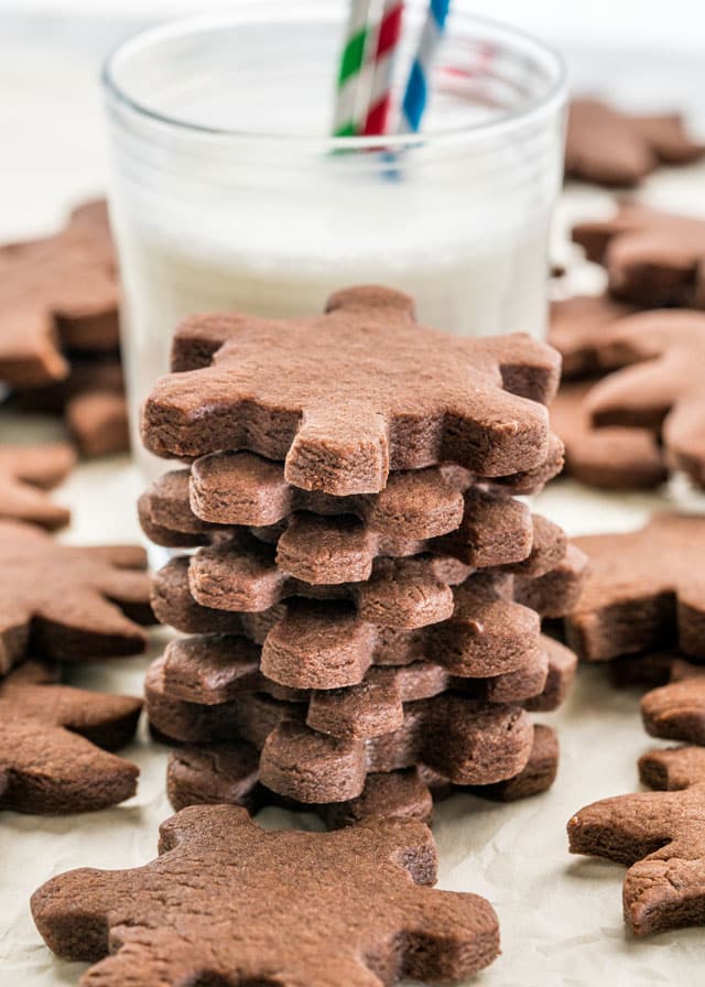 Stack of 8 Chocolate Sugar Cookies with a glass of milk