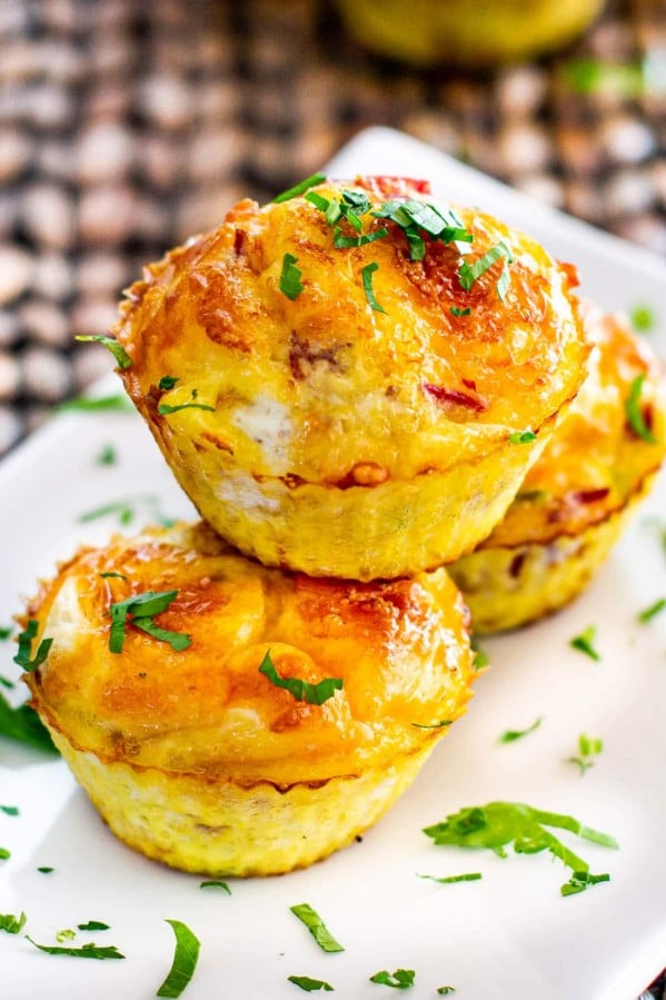 egg muffins stacked on a plate