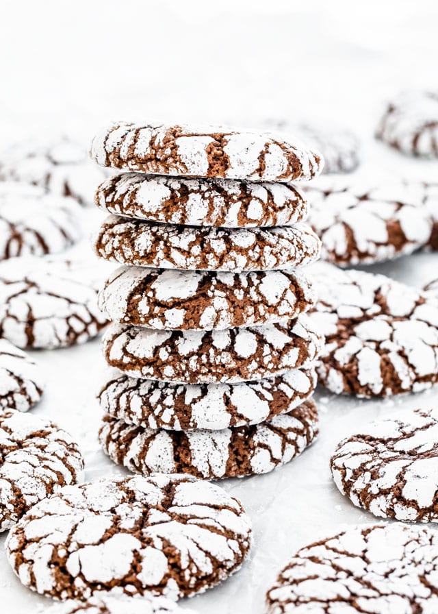 a stack of Chocolate Crinkle Cookies