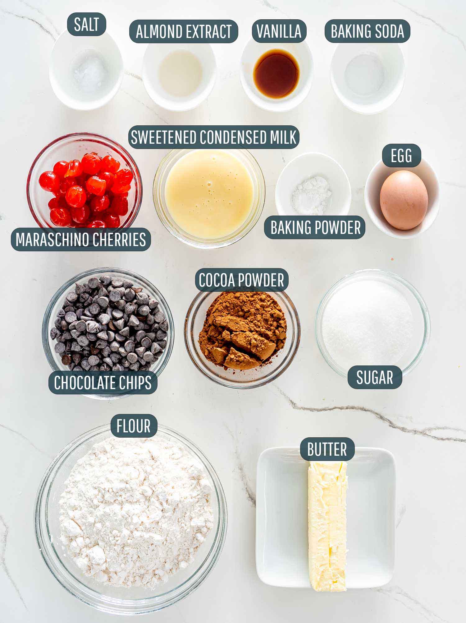 ingredients needed to make chocolate fudge cookies.
