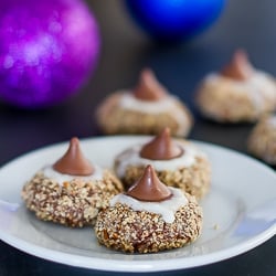 chocolate thumbprint cookies topped with hershey kisses