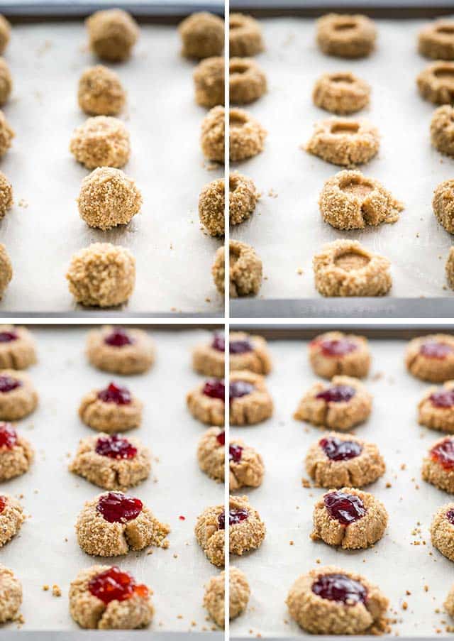Four-step process of making Thumbprint Cookies