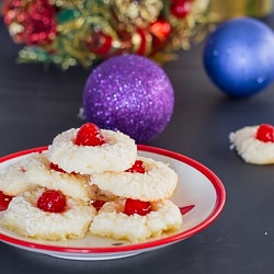 coconut cherry cookies on a plate