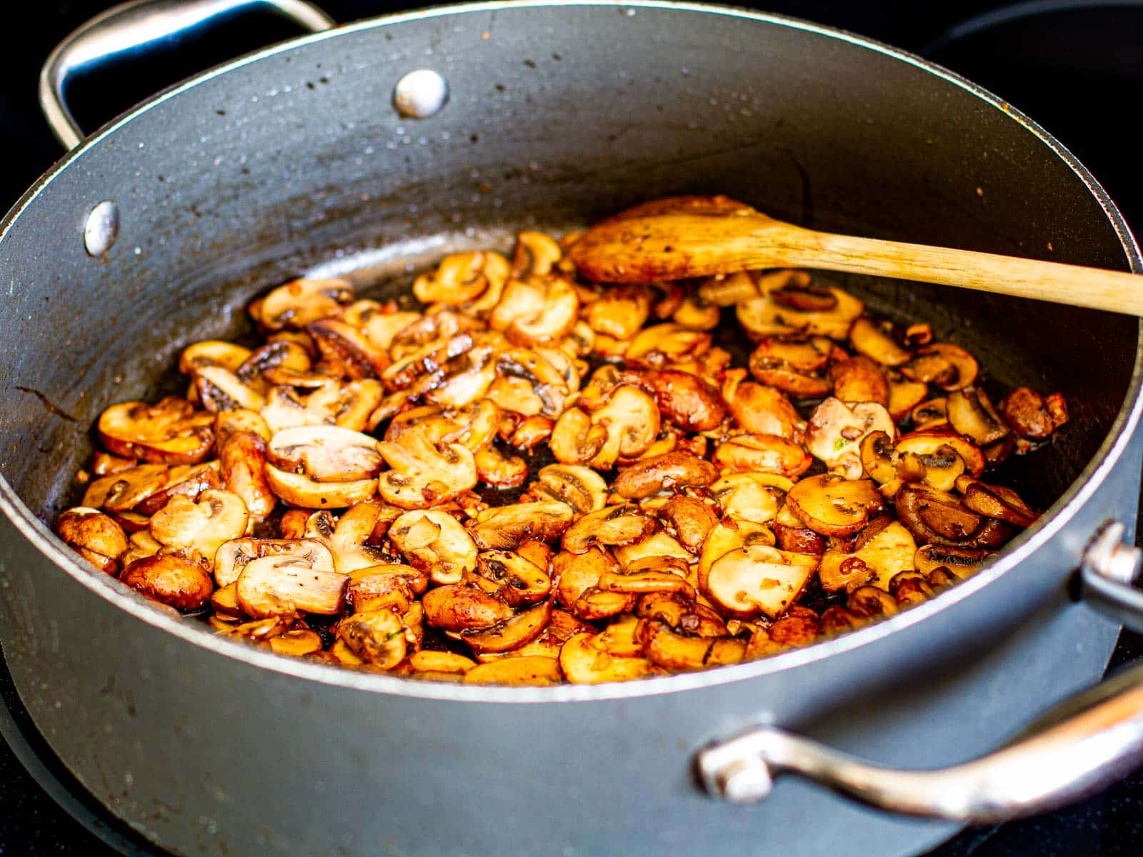 sauteed mushrooms in a skillet