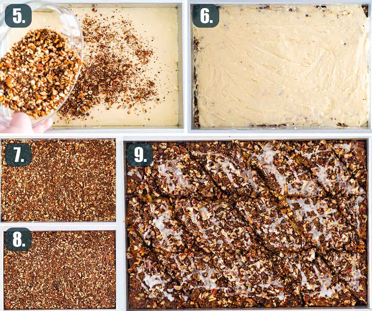 process shots showing how to assemble and finish sour cream coffee cake.