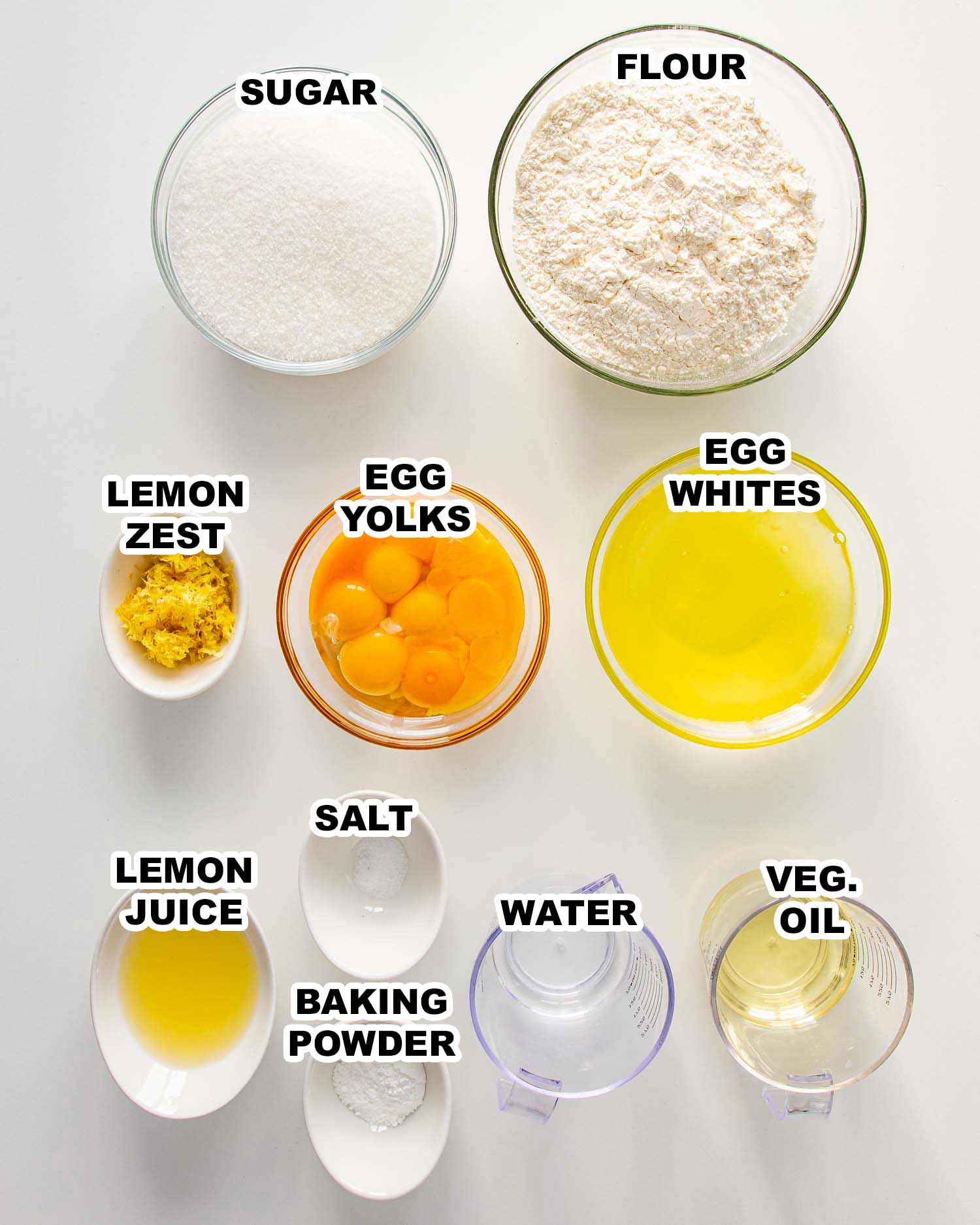 ingredients needed to make lemon chiffon cake.