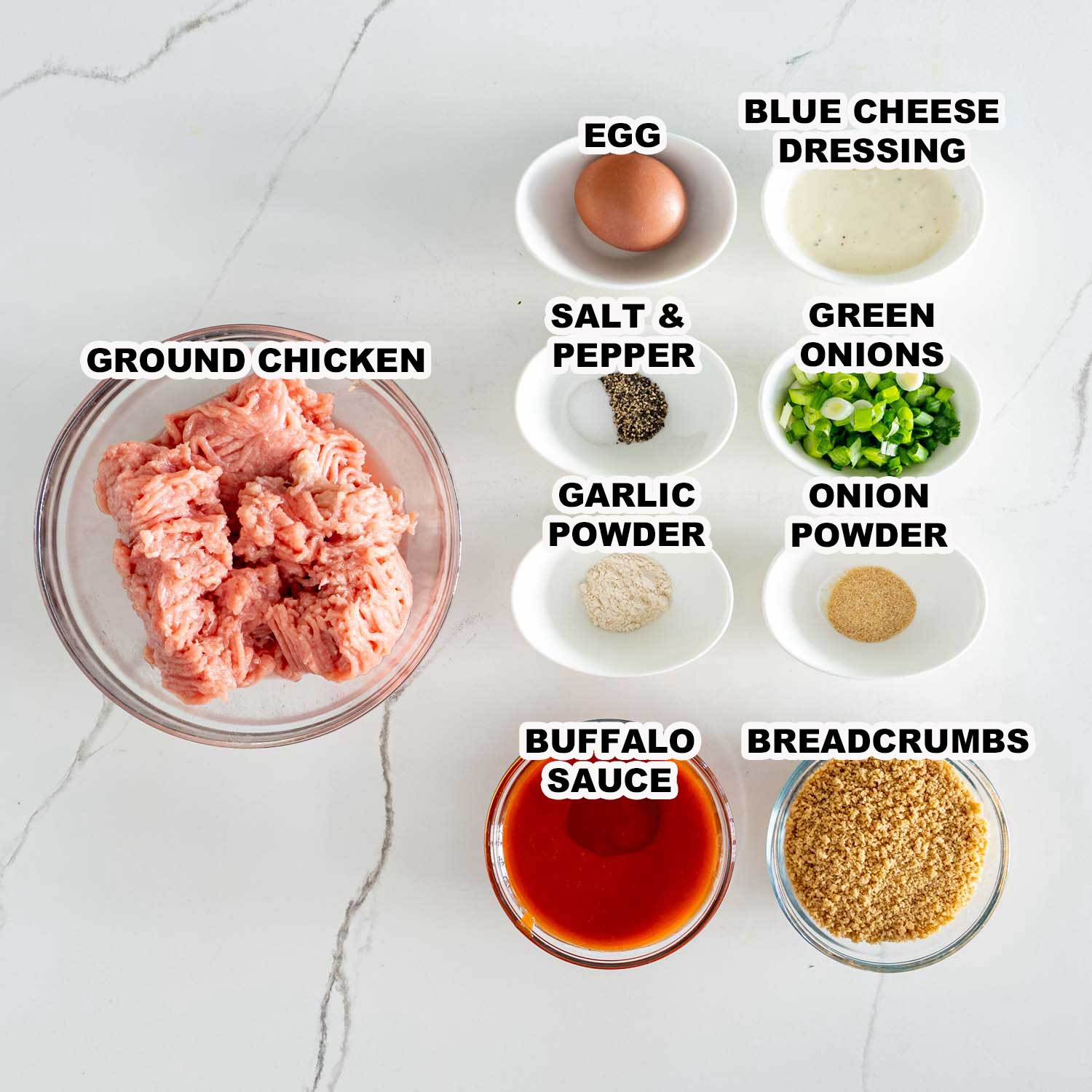 ingredients needed to make crockpot buffalo chicken meatballs.