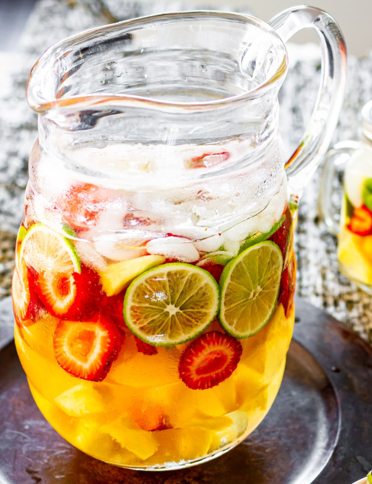 a gorgeous pitcher of freshly made white sangria