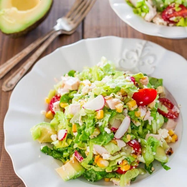a plate of chopped mexican chicken salad