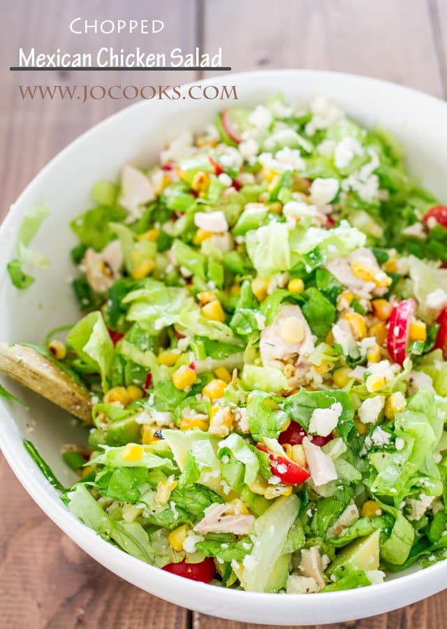 Chopped Mexican Chicken Salad - an easy Mexican style salad with chicken and a lot of great veggies, sure to please all family members, kid friendly. 