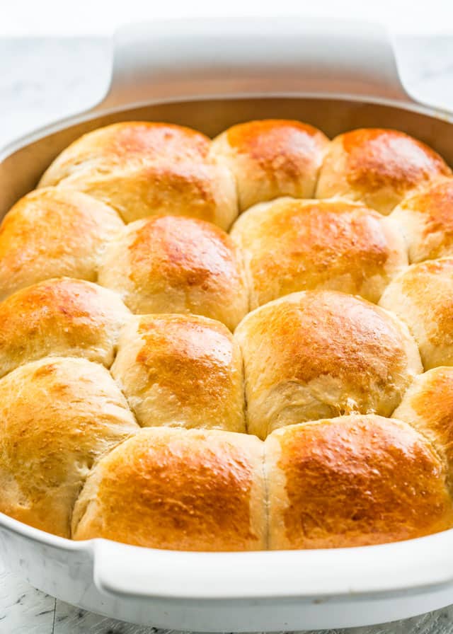 sweet rolls fresh out of the oven in a baking dish
