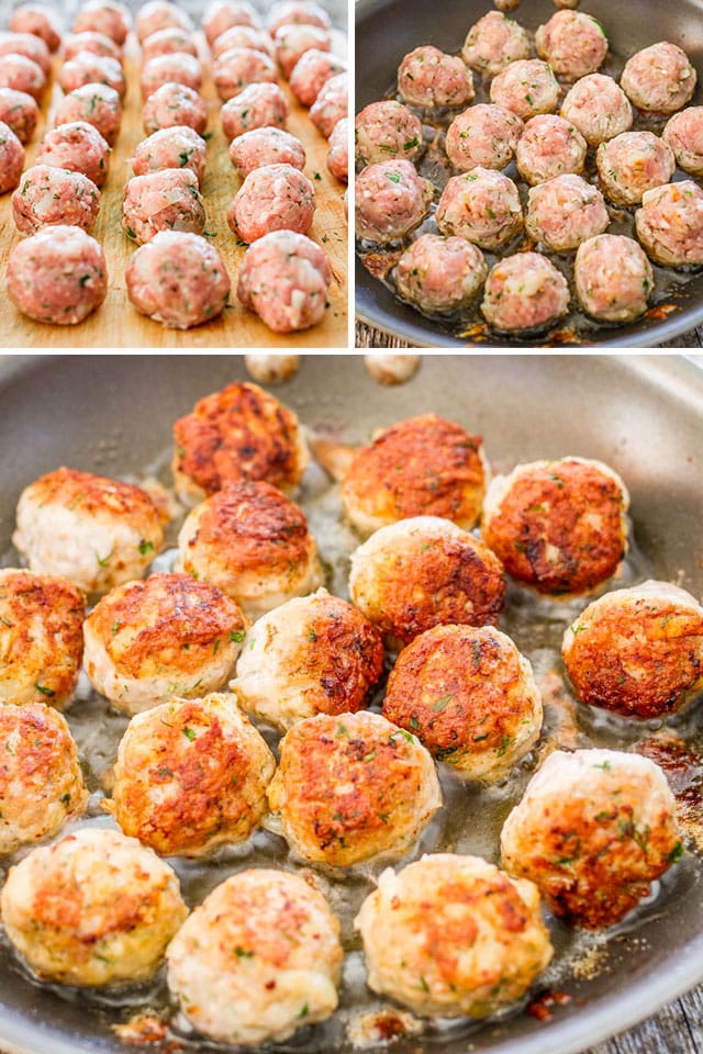process shots of frying romanian meatballs
