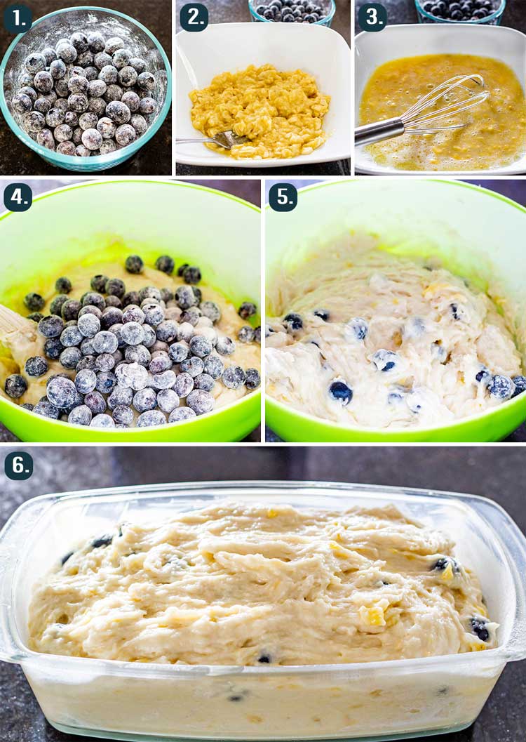 process shots showing how to make Banana Blueberry Bread