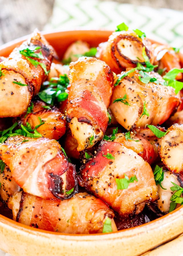 Bacon Wrapped Chicken Bites in a bowl
