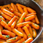 brandy glazed carrots in a skillet