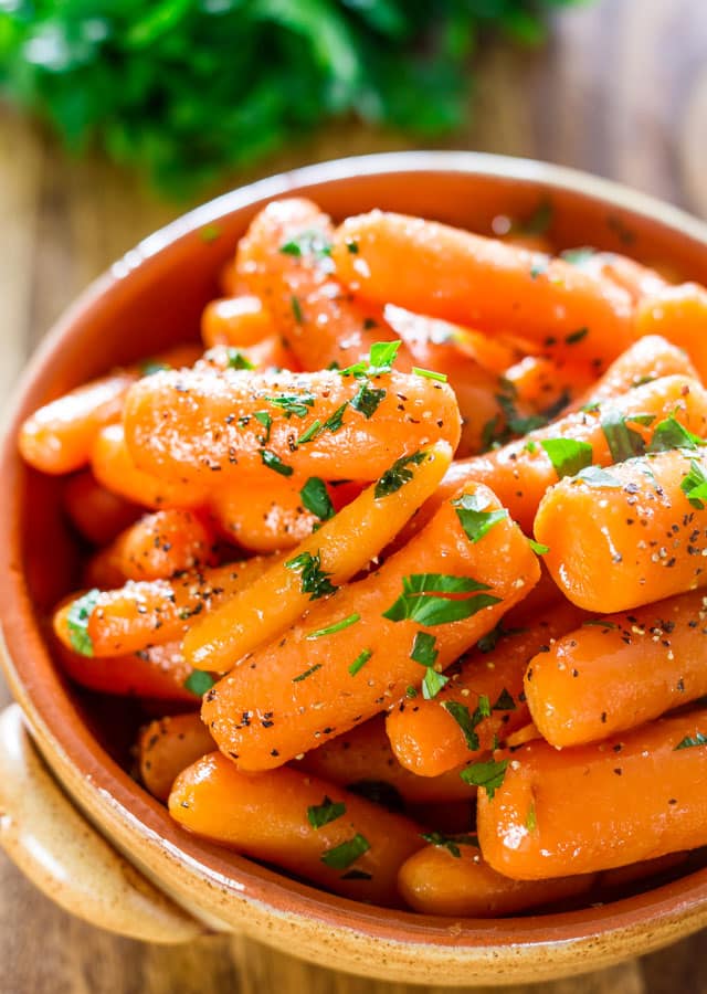 Brandy-glazed carrots in a bowl