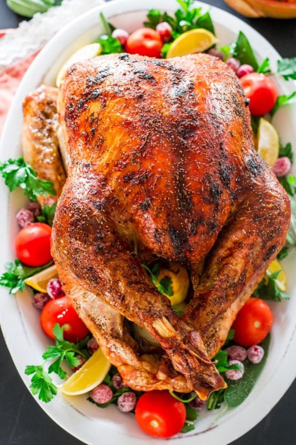 roasted turkey on a serving platter