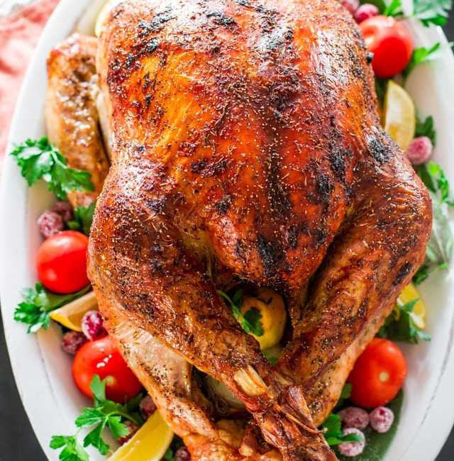 roasted turkey on a serving platter