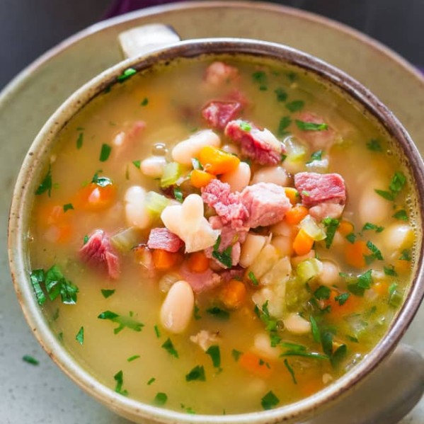 a bowl of leftover ham and bean soup