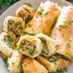 mushroom and leek strudel on a plate